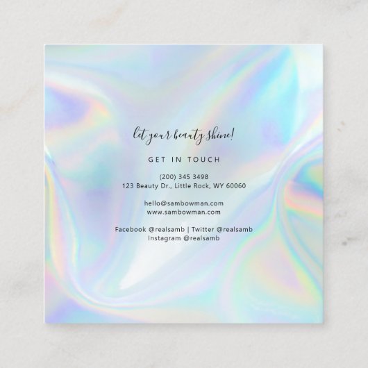 Minimale scriptholografische schoonheidsmachine vierkante visitekaartje (Achterkant)