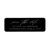 Minimale scriptie save the date retouradres etiket (Voorkant)