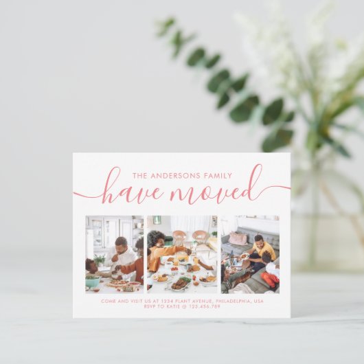 Minimale scriptkalligrafie 3 Foto verplaatsen Aankondigingskaart (Staand voorkant)