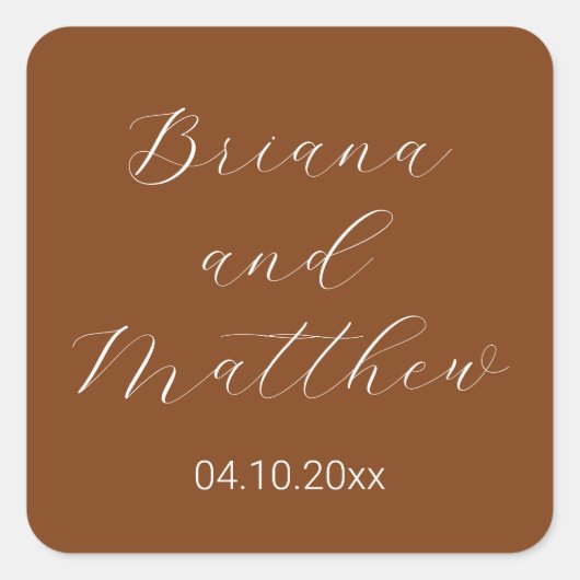 Minimale scriptkalligrafie Terracotta Wedding Vierkante Sticker (Voorkant)
