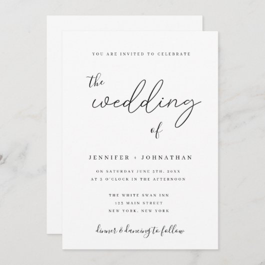 Minimale scriptkalligrafie-weddenschappen kaart (Voorkant / Achterkant)