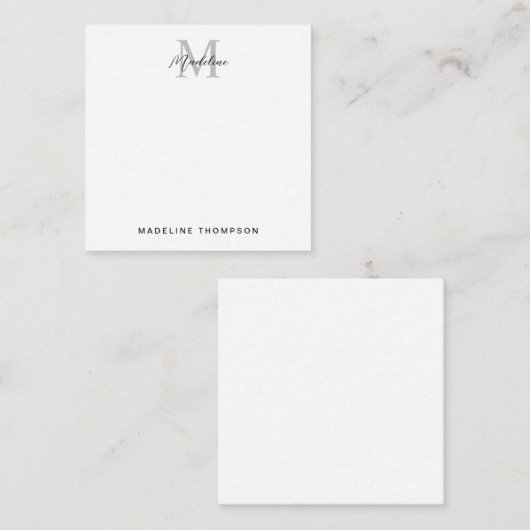 Minimale scriptkalligrafie zwart grijs monogram notitiekaartje (Voorkant / Achterkant)