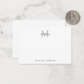 Minimale scriptkalligrafie zwart grijs monogram notitiekaartje (Voorkant / Achterkant in situ)