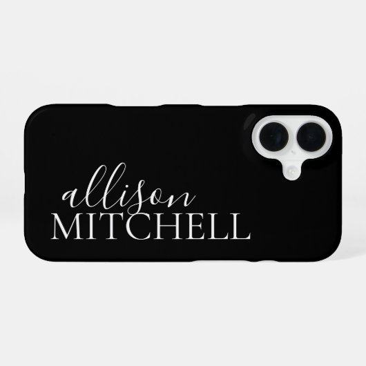 Minimale scriptkalligrafie zwart iPhone 16 hoesje (Achterkant horizontaal)