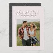 Minimale scriptknipperroze verticale foto save the date (Voorkant / Achterkant)