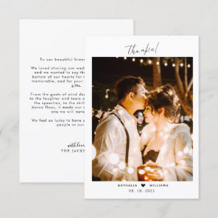 Minimale scriptkop met foto-bruiloft bedankkaart