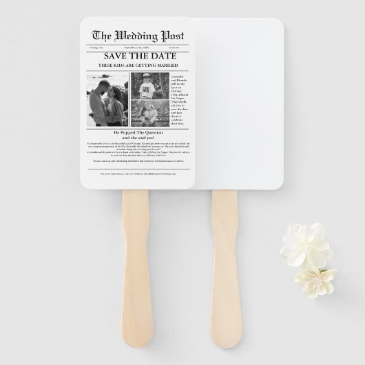 Minimale scriptkrant bruiloft met datum handwaaier (Voorkant en achterkant)