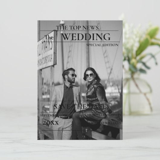 Minimale scriptkrant bruiloft met datum kaart (Staand voorkant)