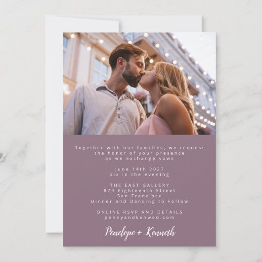 Minimale scriptmatige Paarse plum foto met moderne Kaart (Achterkant)