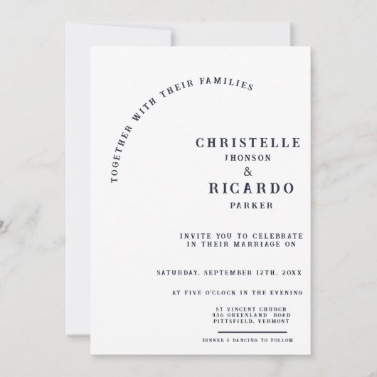 Minimale scriptnavy blue bruiloft kaart (Voorkant)