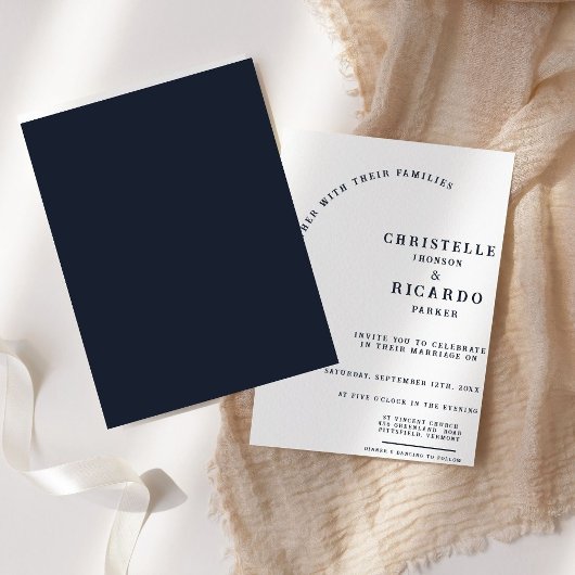Minimale scriptnavy blue bruiloft kaart