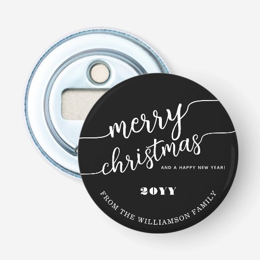 Minimale scripttypografie Merry Kerstchic Button Flesopener (Voorkant)