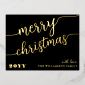 Minimale scripttypografie Merry Kerstchic Folie Feestdagen Briefkaart (Voorkant)