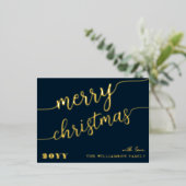 Minimale scripttypografie Merry Kerstchic Folie Feestdagen Briefkaart (Staand Voorkant)