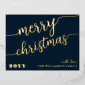 Minimale scripttypografie Merry Kerstchic Folie Feestdagen Briefkaart (Voorkant)