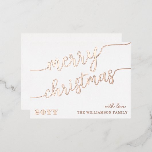 Minimale scripttypografie Merry Kerstchic Folie Feestdagen Briefkaart (Voorkant / Achterkant)