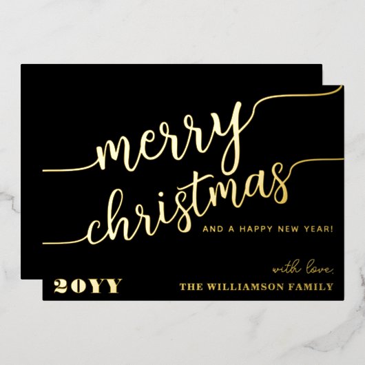 Minimale scripttypografie Merry Kerstchic Folie Feestdagenkaart (Voorkant / Achterkant)