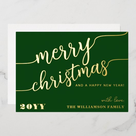 Minimale scripttypografie Merry Kerstchic Folie Feestdagenkaart (Voorkant / Achterkant)