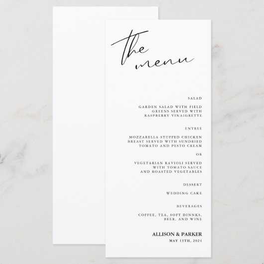 Minimale scriptweddenschappen menu (Voorkant / Achterkant)