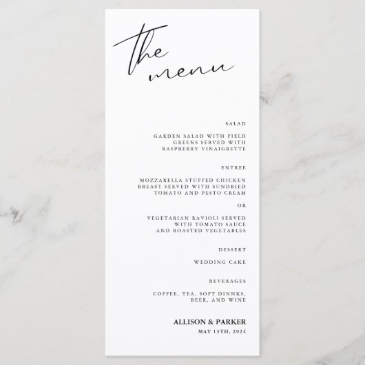 Minimale scriptweddenschappen menu (Voorkant)