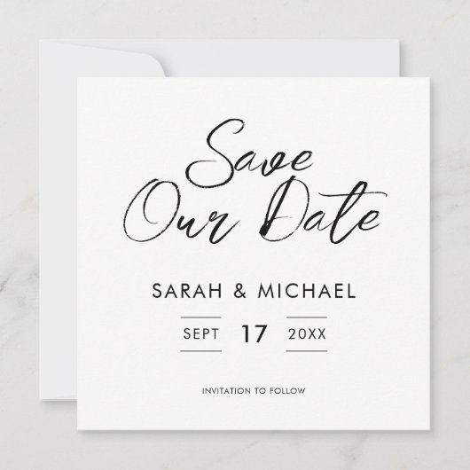 Minimale scriptweduwen sparen de datum save the date (Voorkant)