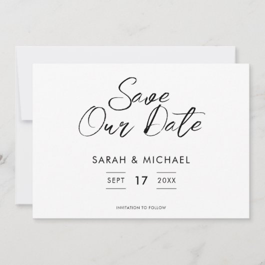 Minimale scriptweduwen sparen de datum save the date (Voorkant)