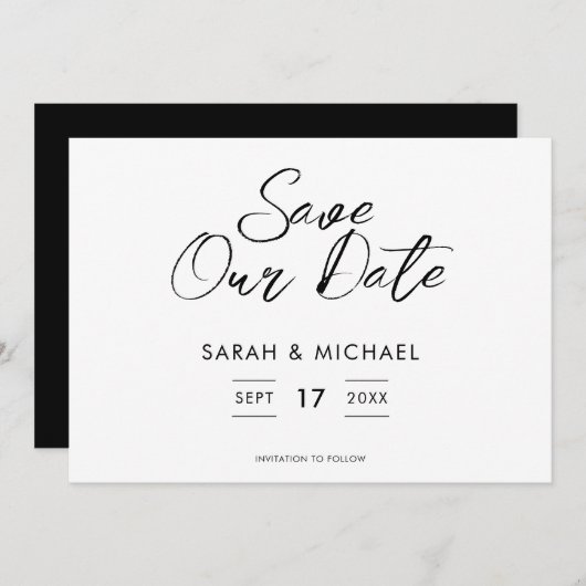 Minimale scriptweduwen sparen de datum save the date (Voorkant / Achterkant)
