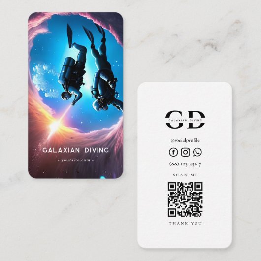 Minimale scuba duikklasse Qr-code Visitekaartje (Voorkant / Achterkant)