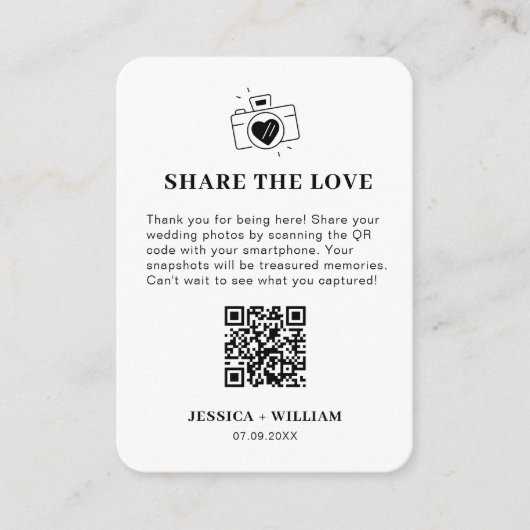 Minimale 'Share the Love' QR-code bord Informatiekaartje (Voorkant)