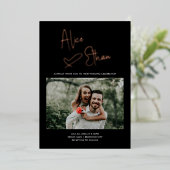Minimale signaalfrequentie Hartfoto bruiloft Folie Uitnodiging (Staand Voorkant)