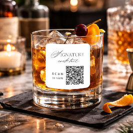 Minimale Signature Cocktail QR Code Huwelijksstick Vierkante Sticker