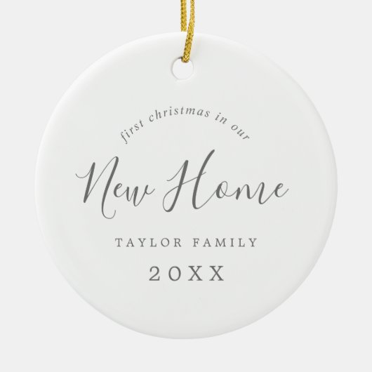 Minimale Silver 1st Kerstmis in onze nieuwe homefo Keramisch Ornament (Voorkant)