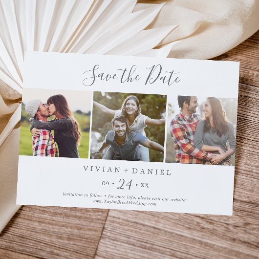 Minimale Silver 3-fotosjabloon Opslaan datum Save The Date