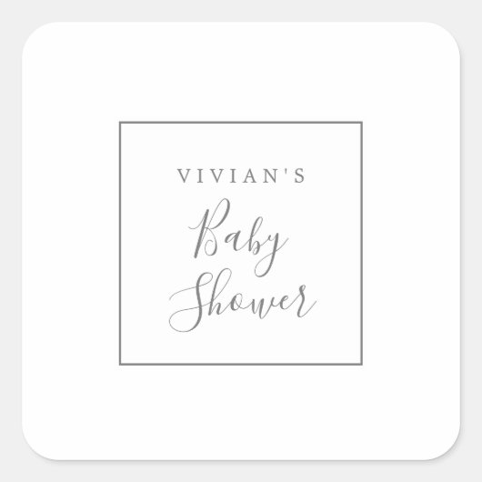 Minimale Silver Baby shower Envelope-afdichtingen Vierkante Sticker (Voorkant)