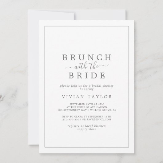 Minimale Silver Brunch met bride Vrijgezellenfeest Kaart (Voorkant)