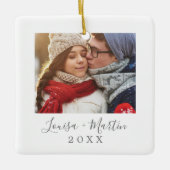 Minimale Silver Couples Keepaardfoto Keramisch Ornament (Voorkant)