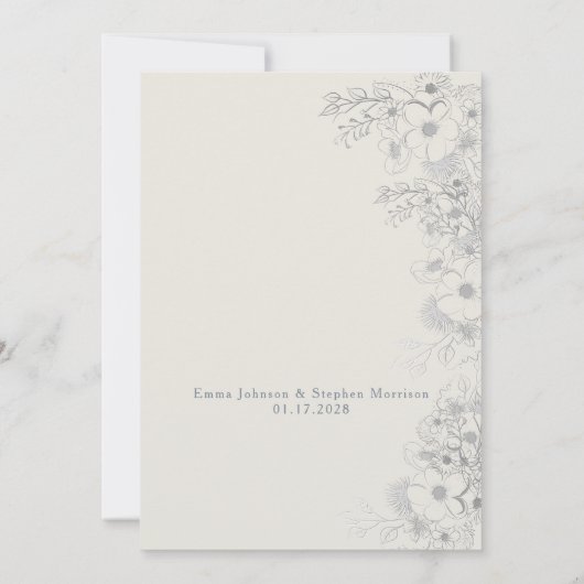 Minimale Silver Dusty Blue Wedding Uitnodiging (Achterkant)
