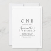 Minimale Silver First Birthday Party Uitnodiging (Voorkant)