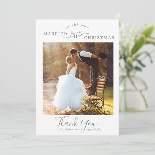 Minimale Silver Married Little Kerstdank Feestdagenkaart (Staand voorkant)