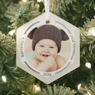 Minimale Silver Photo Baby eerste kerstmis Glas Ornament
