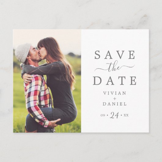 Minimale Silver Photo Save the Date Uitnodiging Briefkaart (Voorkant)