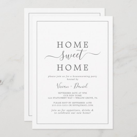 Minimale Silver Sweet Home Housewarming Party Kaart (Voorkant / Achterkant)