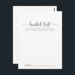 Minimale Silver Wedding Bucket List-kaarten Briefkaart<br><div class="desc">Deze minimalistische zilveren trouwemmer-lijstkaarten zijn de perfecte activiteit voor een rustige trouwreceptie of vrijgezellenfeest. Het eenvoudige en elegante ontwerp kenmerkt klassieke en fancy manuscripttypografie in zilver. Verander de formulering om het even welke levensgebeurtenis aan te passen. Het teken van de Bucket lijst wordt afzonderlijk verkocht.</div>