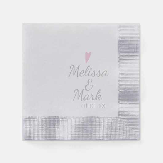 Minimale Silver Wedding Simple Heart Pink Monogram Servet (Voorkant)