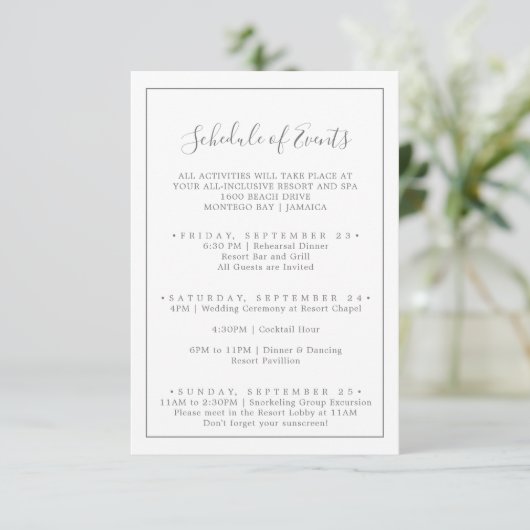 Minimale Silver Wedding Weekend Planning van Gebeu Informatiekaartje (Staand voorkant)