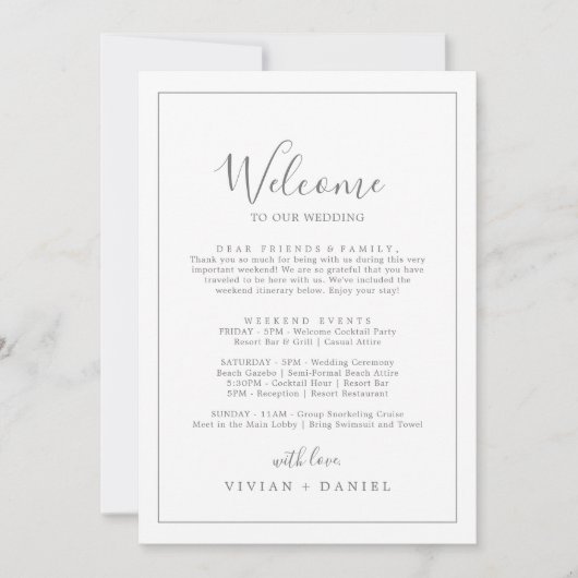 Minimale Silver Welcome Letter-route en -kaart (Voorkant)