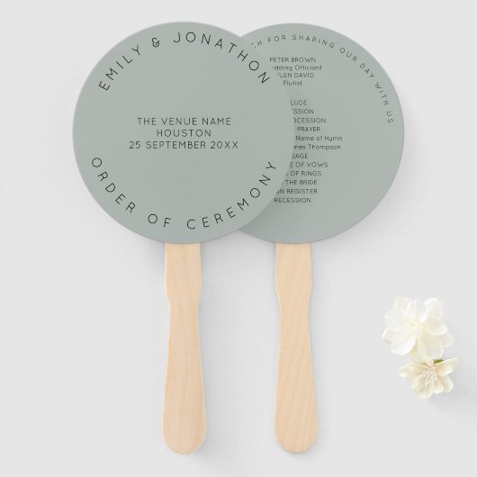 Minimale Silvery Sage Green Custom Wedding Handwaaier (Voorkant en achterkant)