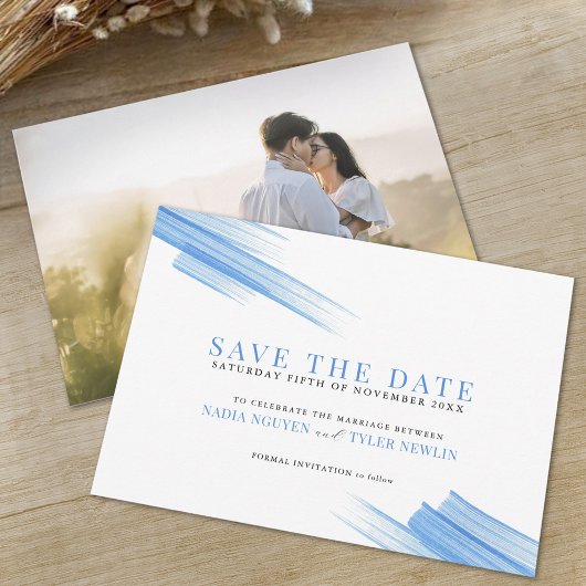 Minimale simpele blauwe inktlijnen foto bruiloft save the date