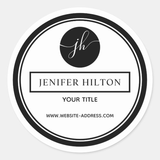 Minimale simpele zwarte-witte-cirkelmonogram ronde sticker (Voorkant)