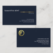 Minimale Simple Blue Gold Line Founder CEO Visitekaartje (Voorkant / Achterkant)